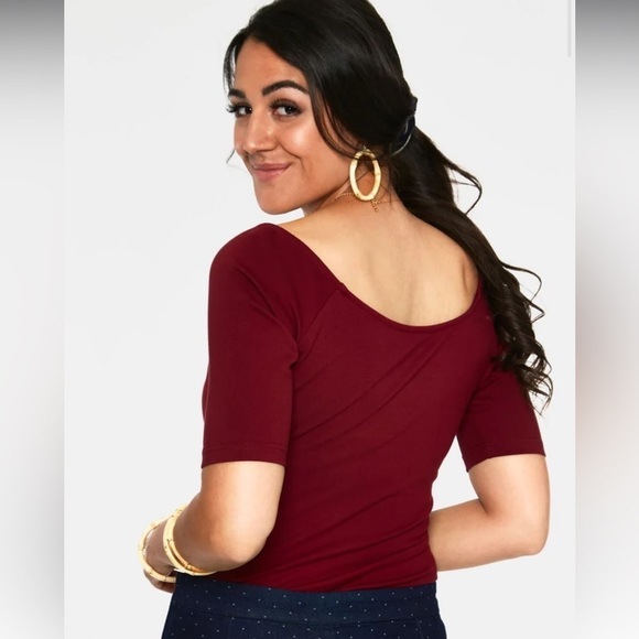 VOODOO VIXEN ANIKA BOW TOP BURGUNDY 4X NWT office contemporary feminine - Picture 2 of 4
